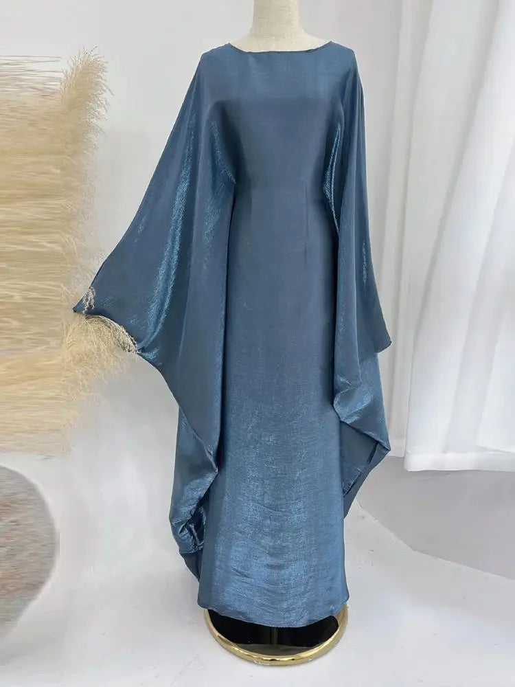 Ramadan Eid Satin Batwing Butterfly Abaya Dubai Luxury 2024 Muslim Maxi Kaftan Dress Abayas For Women Kebaya Robe Femme Vestidos - Seprincess