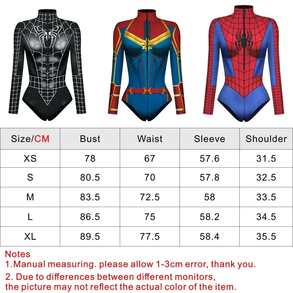 Spiderman Captain Superhero Swimsuit for Women Men 3D Print Long Sleeve Swim Bodysuit Cosplay Jumpsuit Halloween Carnival Outfit - Seprincess