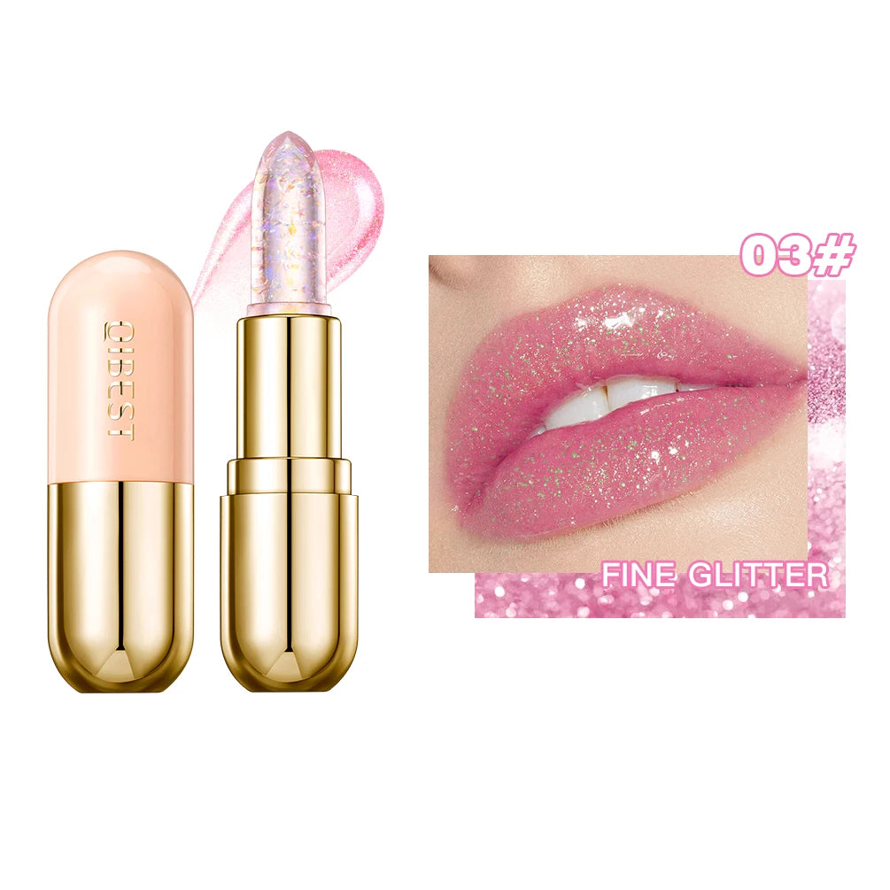 QIBEST Moisturizing Jelly Glitter Colored Lip Balm Temperature Color Changing Magic Lipstick Shiny Mirror Diamond Lip Gloss Tint - Seprincess