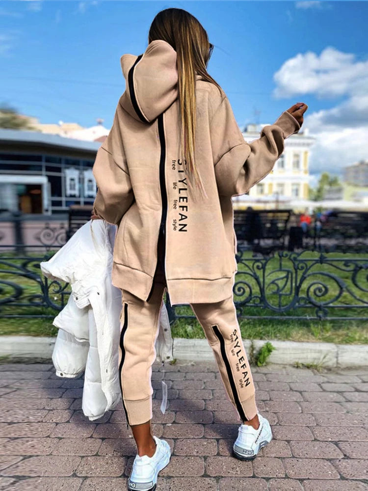 Women Letter Sweatshirts 2Piece Sets Tracksuit Oversized Suit 2022 Autumn Female Korea TrouserPullover Pants Suits Female - Seprincess