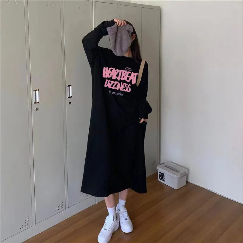 Simple Long Dresses Lazy Style Drawstring Regular Sleeve Slit Velvet Hoodie Dress Autumn Winter Suitable Daily Street Wear - Seprincess