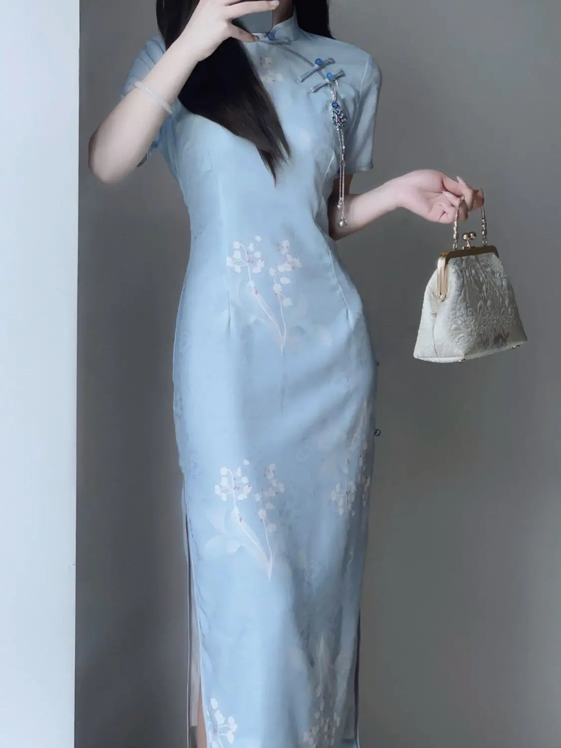 2024 Summer Cheongsam Improved Elegant Qipao Daily Slim Fit Blue Gentle Comfortable Qipao Long Vintage Dress - Seprincess