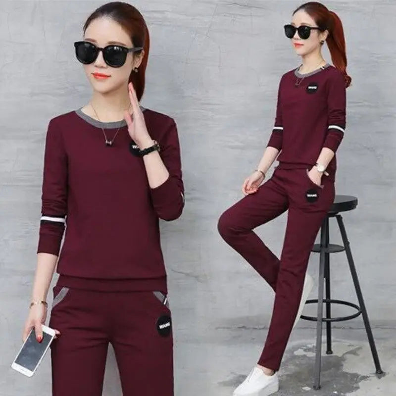 2022 Summer New Daisy Loose Pants Suit Women's Track Korean Version Splicing Long Sleeved Top and Trousers Two Piece Set - Seprincess