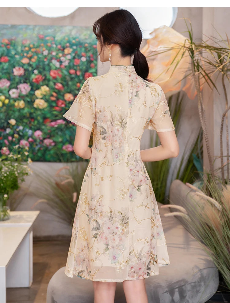 New Style Summer Improved Chiffon Cheongsam Women' Elegant Chinese Traditional Short Sleeve Qipao Dress Modern - Seprincess