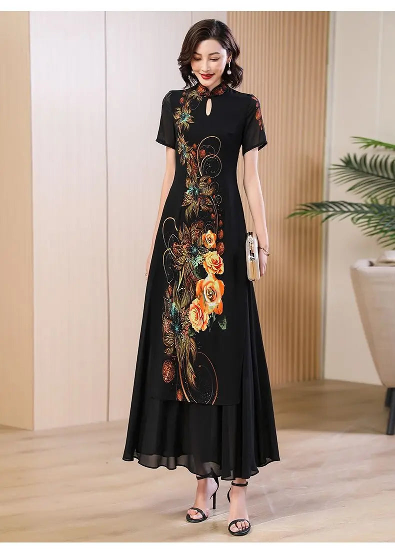 2024 chinese dress qipao oriental party qipao dress chinese style modern cheongsam embroidery vintage a line cheongsam dress - Seprincess