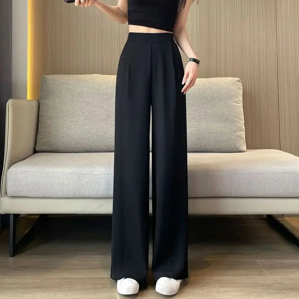 casual pants woman High sense pendant black suit wide leg high waist straight leg loose women's pants