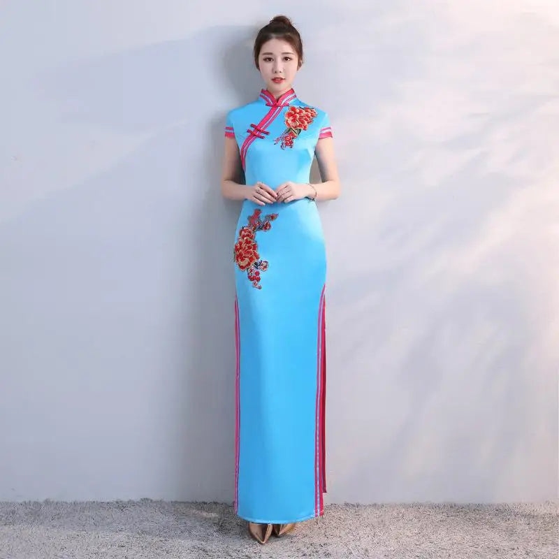 S-5XL Grren Party Cheongsam Vintage Chinese Style Spring Long Evening Dress Oriental Woman Elegant Qipao Vestido