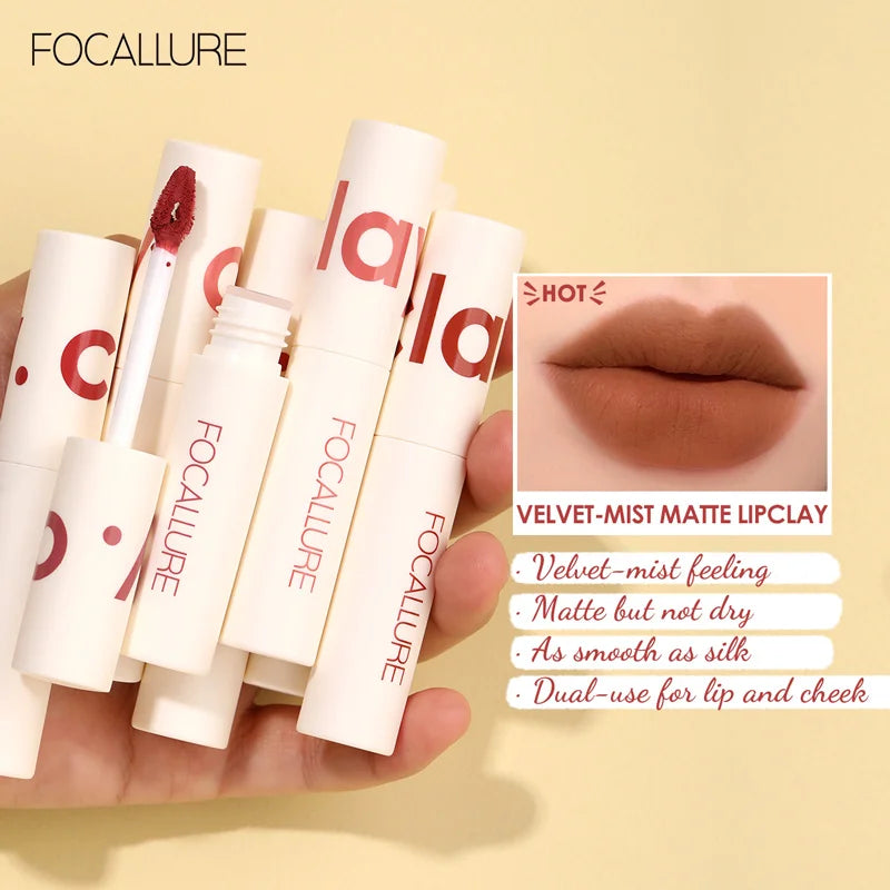 FOCALLURE Lipclay Velvet Liquid Lipstick Waterproof Matte Lipgloss Makeup Lip Color Batom Long Lasting Sexy Red Pink Lipsticks - Seprincess