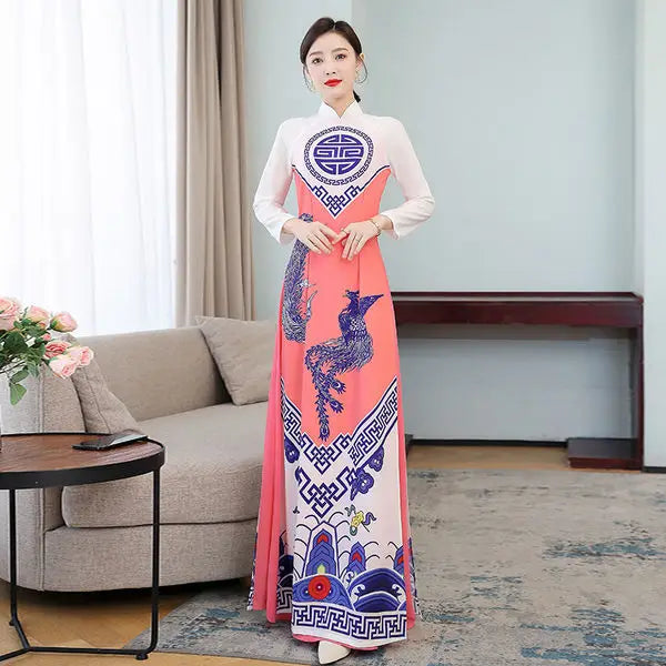 Spring Summer Ao Dai Cheongsam Folk Style Vietnam Chiffon Aodai Graceful Elegant Women Chinese Traditional Dress Improve Qipao - Seprincess