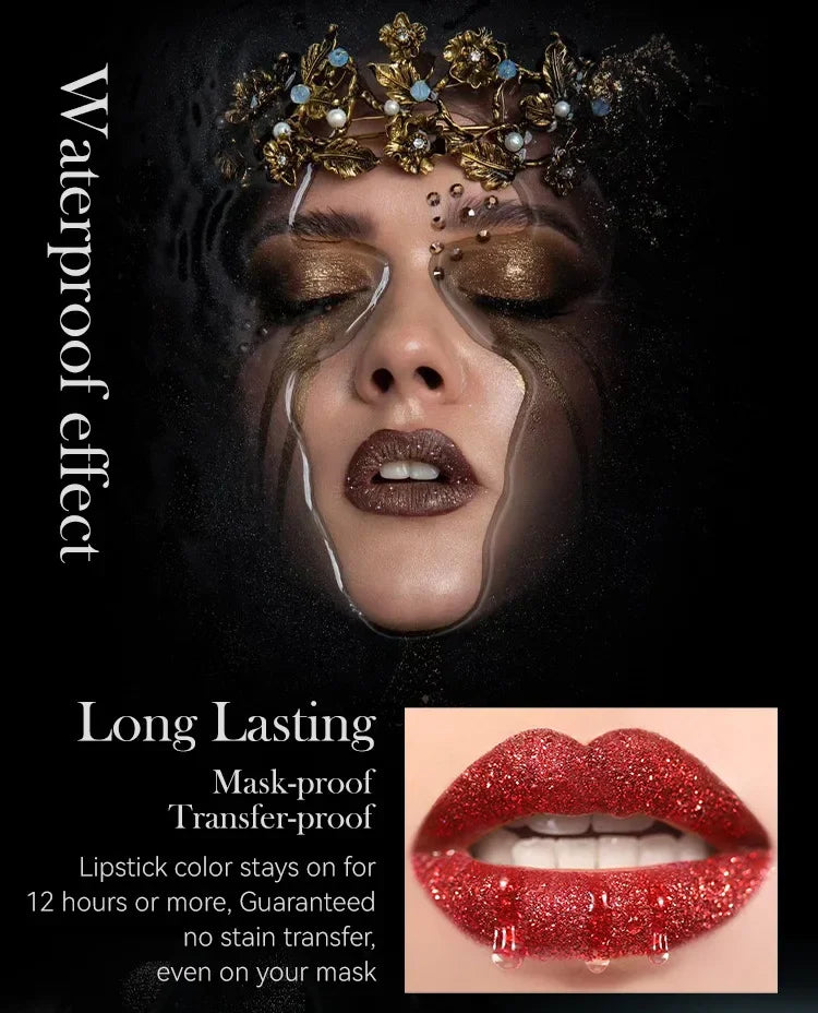 7 Colors Waterproof Diamond Glitter Lipstick Long Lasting Moisturizing Shiny Pearlescent Nude Red Lipsticks Lips Makeup Cosmetic - Seprincess