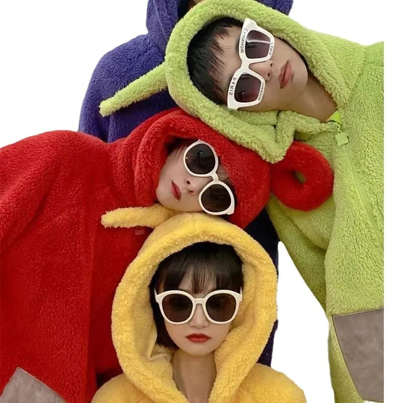 Teletubbies Cartoon Adultcos Cosplay Coral Fleece Hooded Jumpsuit Costume Adult Onesie Pajamas Unisex Clothes Cosplay Homewear ? - Seprincess