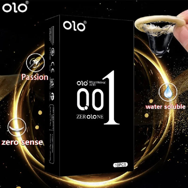 OLO ULTRA THIN CONDOM 0.01 Feeling Penis Sleeve Hyaluronic Acids Rubber latex Ejaculation Delay dotted Condoms intimate sex toy