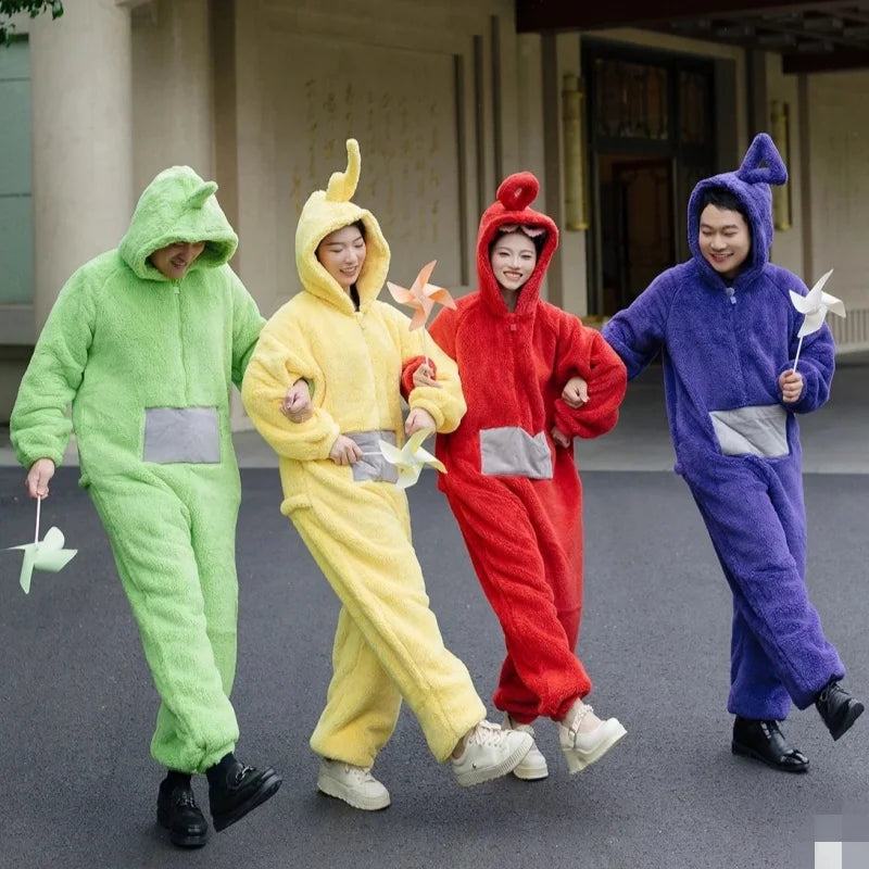 Halloween Party Kids Adult Teletubbies Costumes Soft Long Sleeves Piece Pajamas Costume Lala Home Clothes Cosplay Unisex Wear - Seprincess