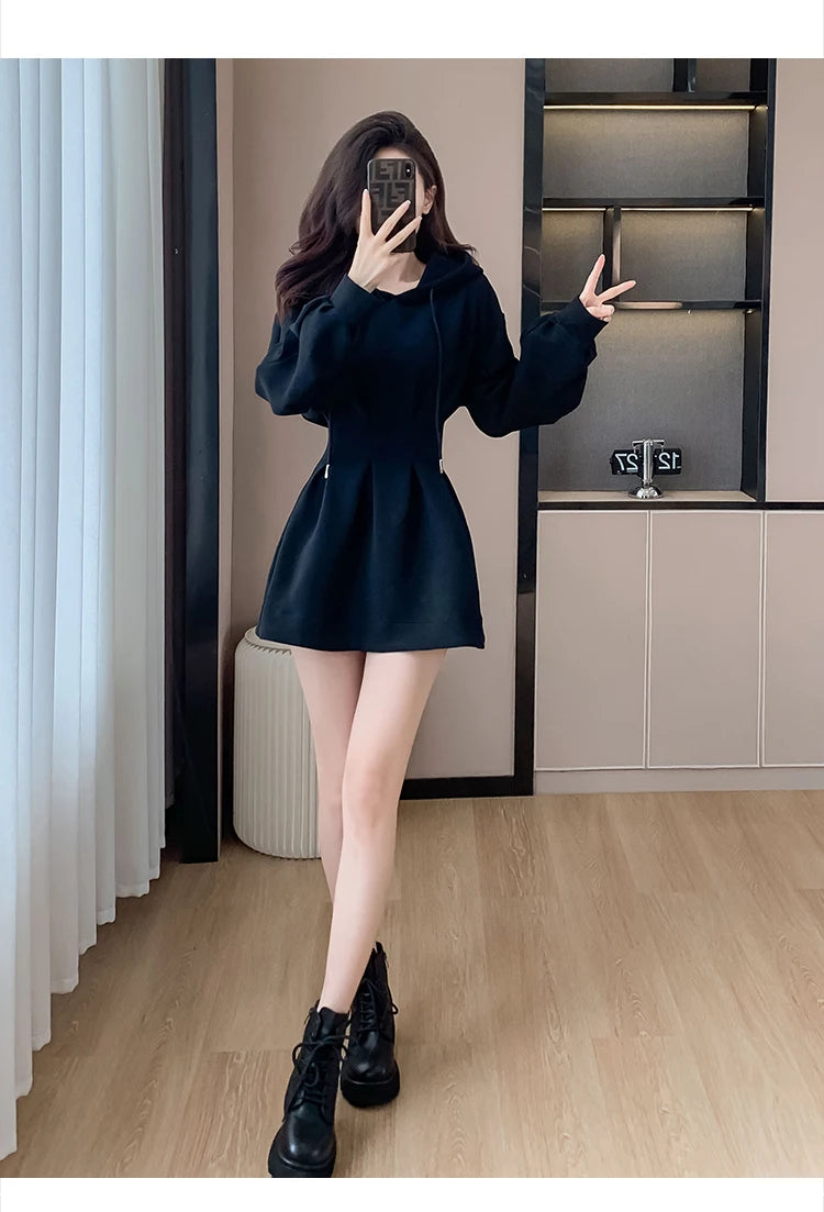 Spring Fall Hoodie Dress Women Long Sleeve Cute Hooded Mini Dress Slim Streetwear Dress Vestidos - Seprincess