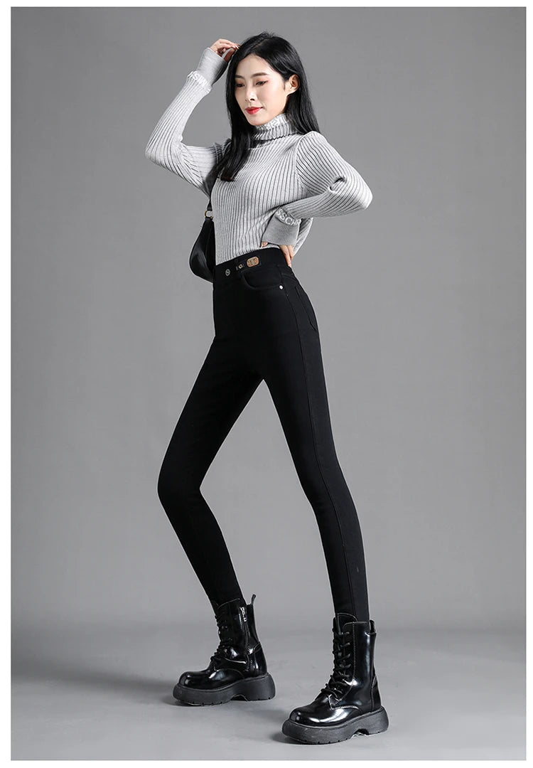 High Waisted Slim Small Leg Denim Jeans For Women New Black Gray High Stretch Pencil Pants Classic High Quality Brand