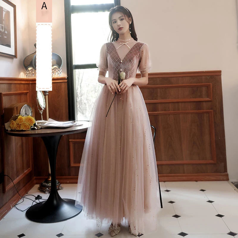 Autumn Winter Bridesmaid Dress New Women's Long Sleeve Corduroy Lace Splicing Style Dress Wedding Sisters Group Evening Dresses - Seprincess