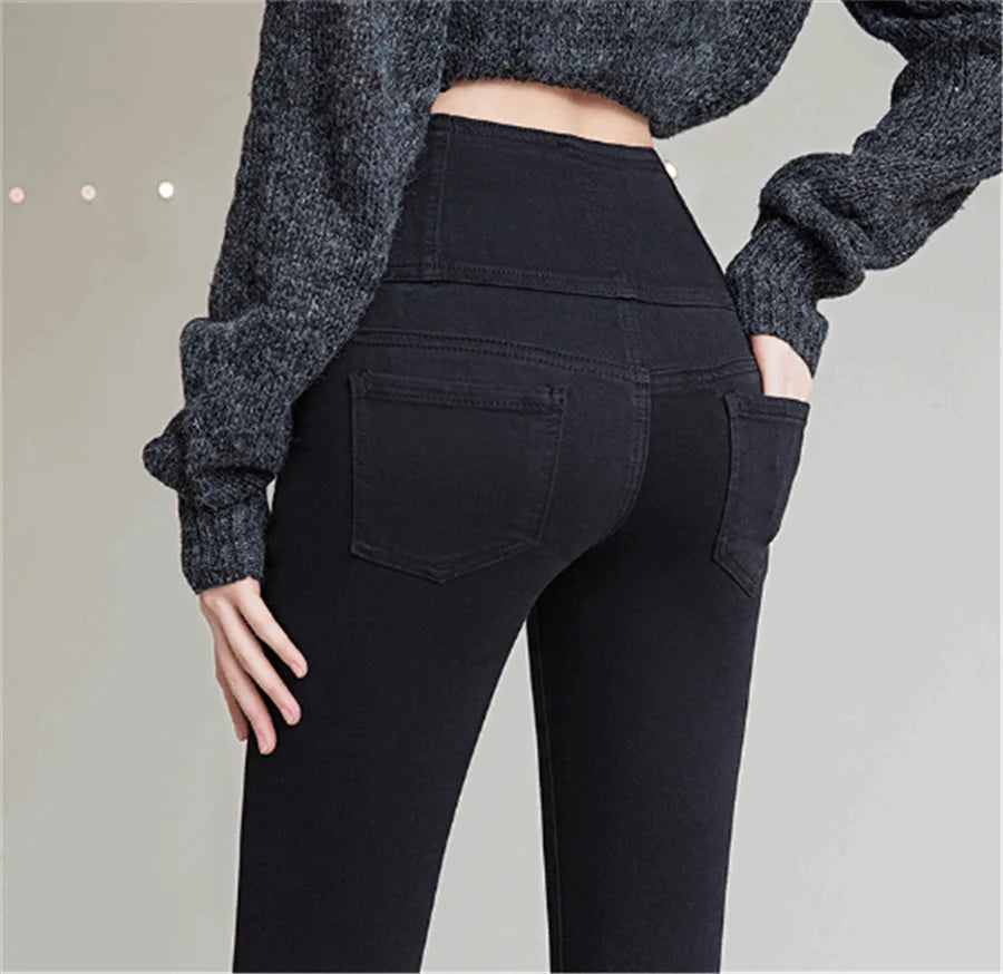 Button Fly Jeans High Waist Front for Women Tummy Control Stretch Denim  Black Petite XS - 4XL  Dress Pants With Pocket ouc433