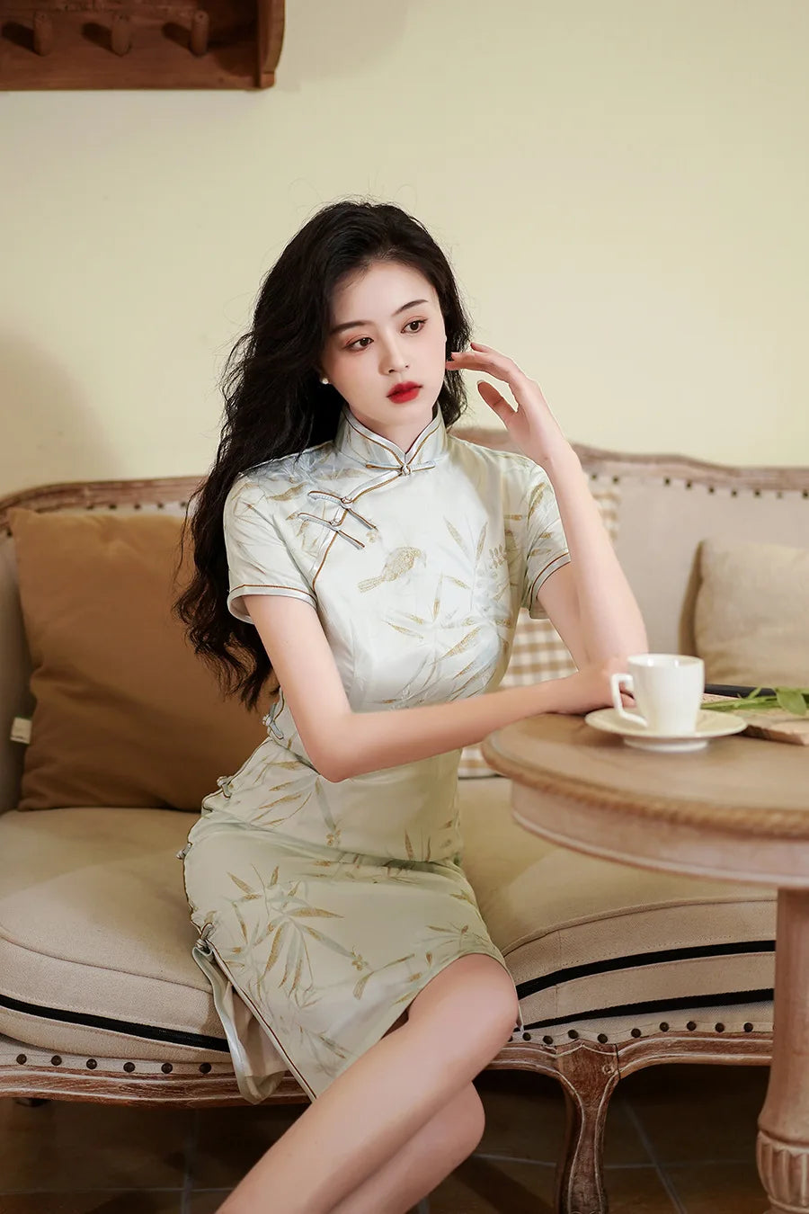 Chinese Style Dresses Women Green Print Cheongsams Elegant Chinese Traditional Dress Satin Vestido Chino Oversize 3Xl4Xl Qipao - Seprincess