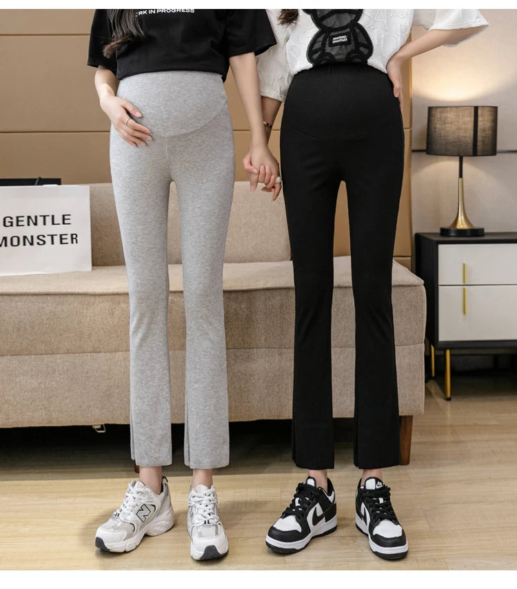 Spring Pregnant Woman Ankle-Length Pants Cotton Stretch Outside Wear Casual Maternity Boot Cut Thin Pregnancy Flare Trousers