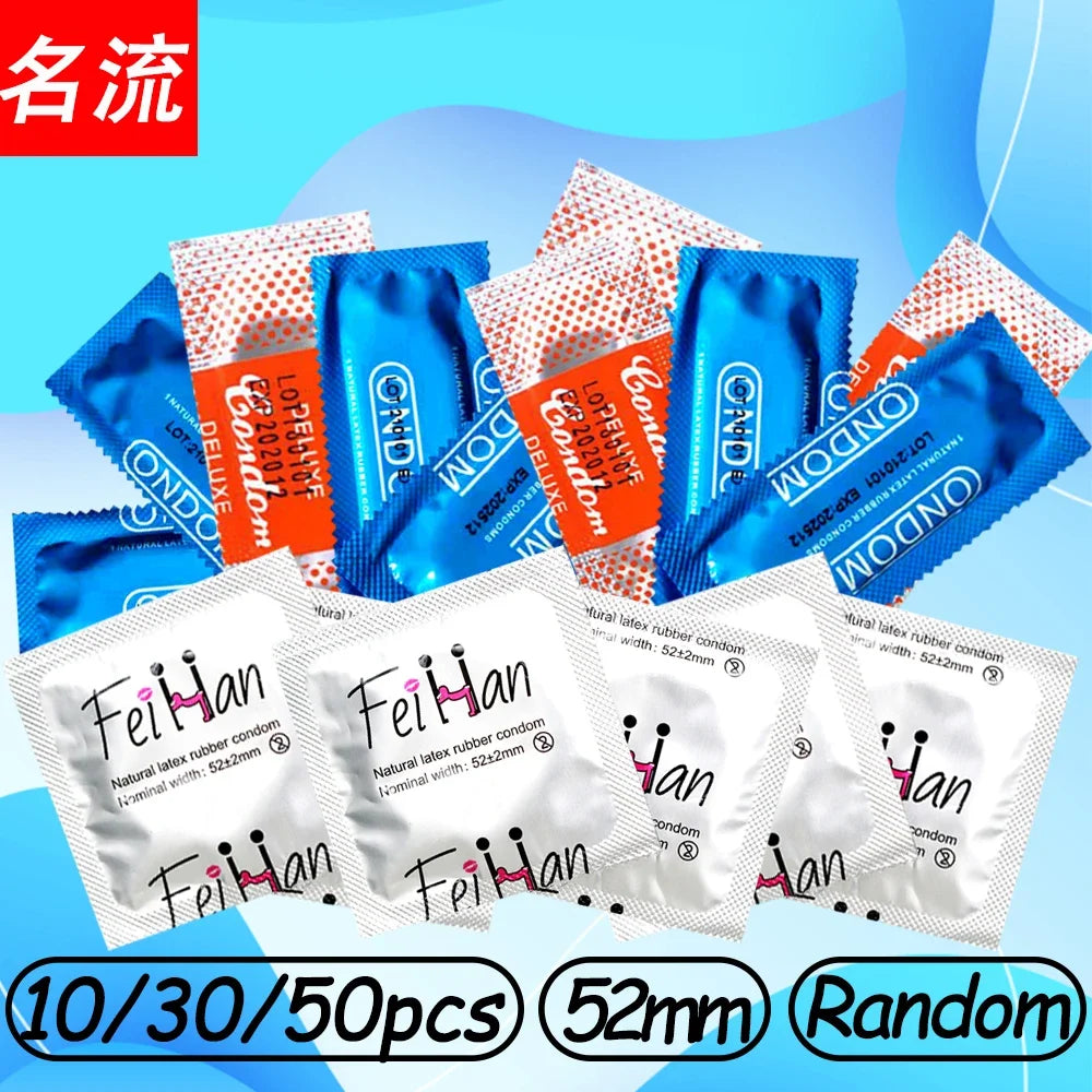 10/30/50pcs Condom 52mm Ultra Thin Cock Penis Sleeve Natural Latex Lubrication Contraception Supplies Adults Safer Sex Products - Seprincess