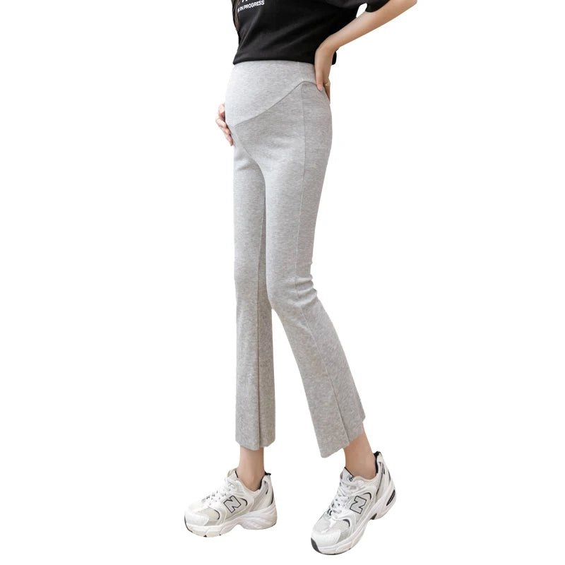 Spring Pregnant Woman Ankle-Length Pants Cotton Stretch Outside Wear Casual Maternity Boot Cut Thin Pregnancy Flare Trousers