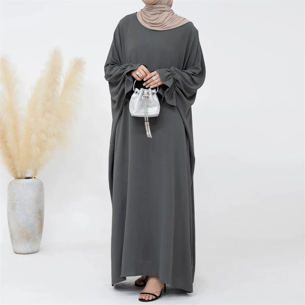 Modest Butterfly Jazz Crepe Abaya EID Ramadan Dubai Islamic Clothing Traditional Muslim Prayer Dresses Abaya with Ruffle Sleeve - Seprincess