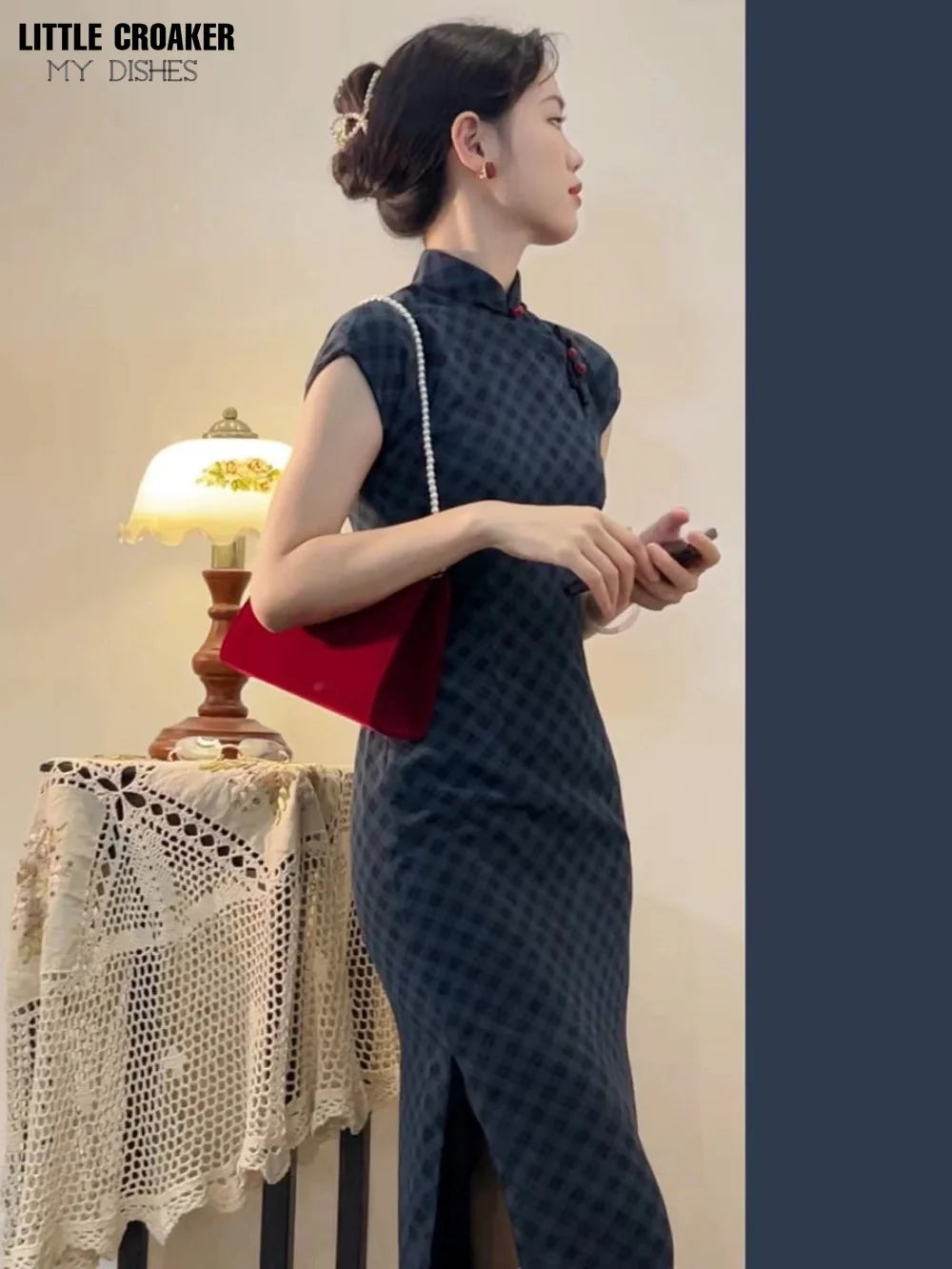 Qipao Mujer Vestido 2023 New Chinese Waist Slim China Style Dress Elegant Navy Blue Improved Cheongsam Dress for Women - Seprincess