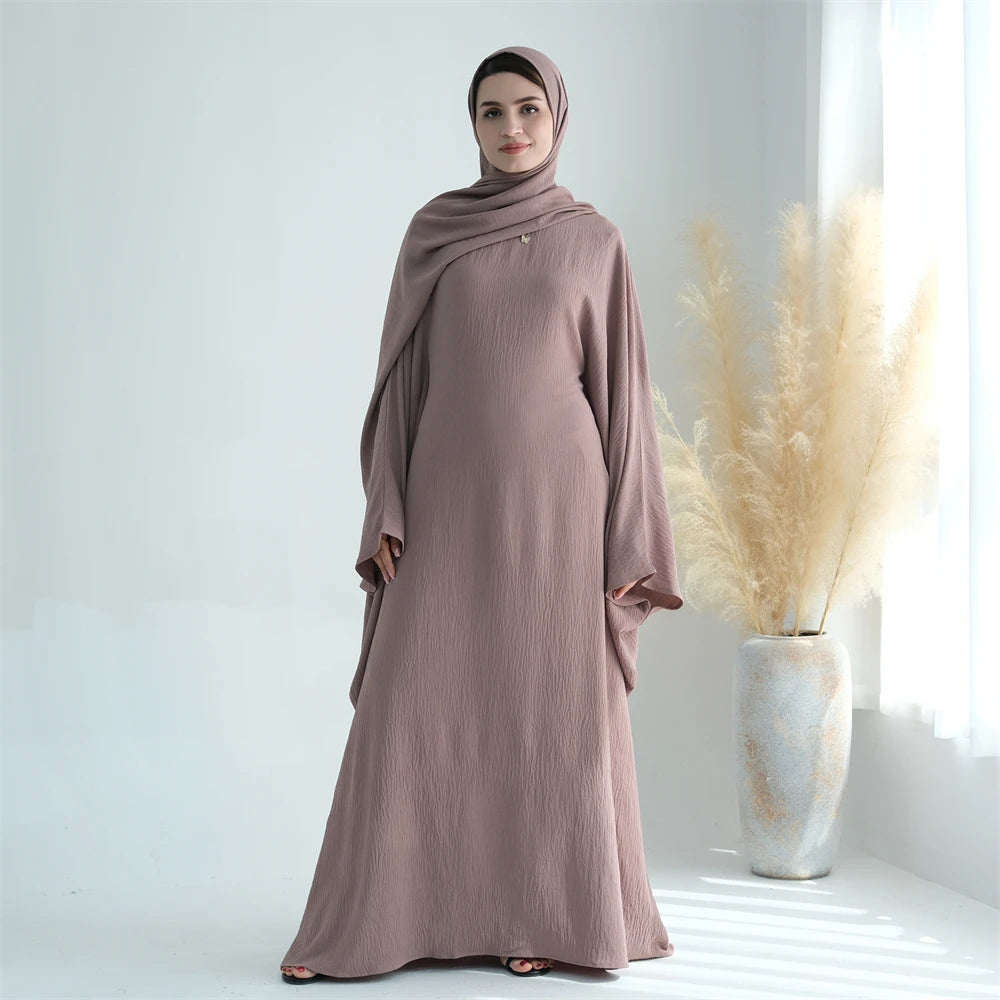 Ramadan Eid Crepe Batwing Butterfly Modest Abaya Dubai Luxury 2024 Muslim Jersey Hijabs Kaftan Dress For Women Kebaya Vestidos