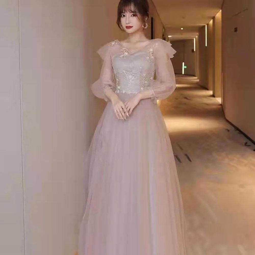 4 Styles Elegant Simple Bridesmaid Dress Women's Tulle Half Sleeves Slim Fit Design A-Line Dress Applique Wedding Party Vestido - Seprincess