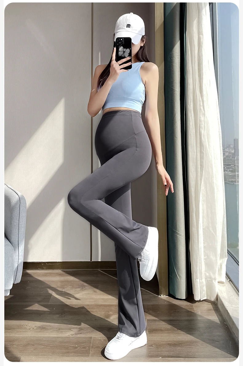 Maternity Yoga Pants For Summer 2024 New Clothes For Pregnant Women Fashion Solid Pregnancy Flare Shark Trousers Leggings M-xxl