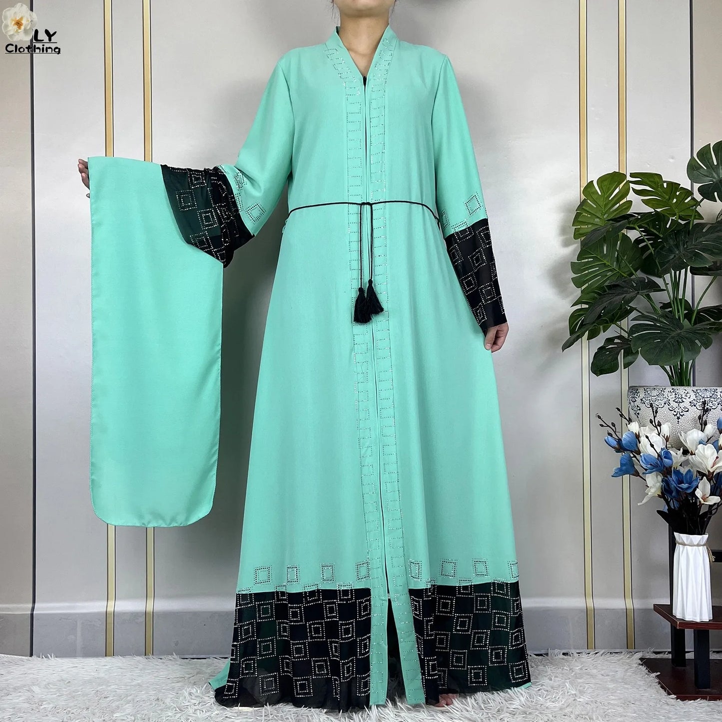 2024 For Women Elegant Dresses Dubai Party Outfits Long Sleeved Chiffon Dashiki Muslim Women Robe Open African Abaya Clothing