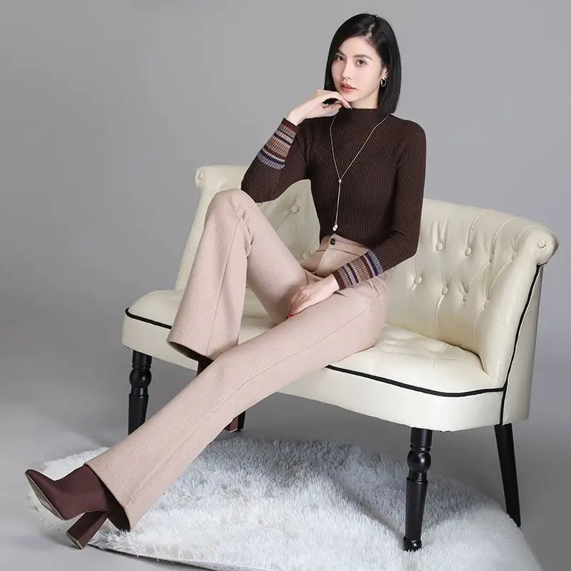 Autumn and Winter New Style Elastic Waist Boot-cut Pants High Waist Slim Straight Pants Fashion Women's Elastic Casual Pants