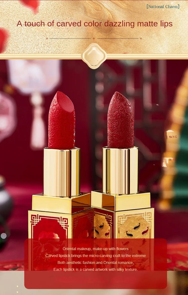 Chinese Style Carved Lipstick Set Forbidden City Christmas Gift Box Moisturizing Show Whiteness New Year Makeup Cosmetic - Seprincess