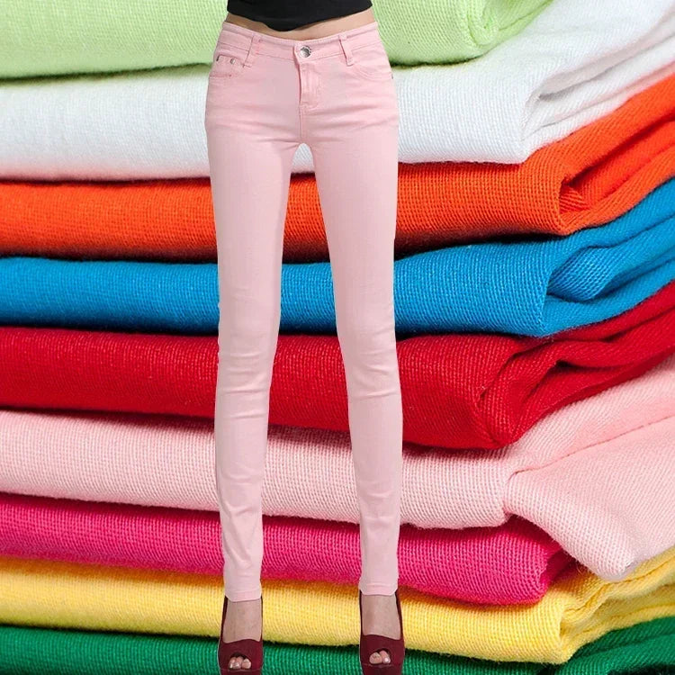 Woman Jeans Pants White Feet Pants Candy Color Pencil Pants Women's Stretch Pant 20 Colors Available Pantalones Vaqueros Mujer