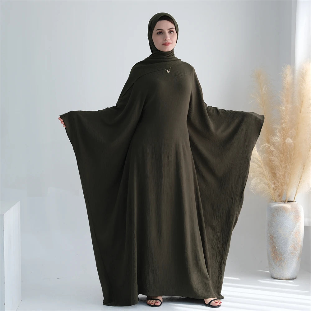 Ramadan Eid Crepe Batwing Butterfly Modest Abaya Dubai Luxury 2024 Muslim Jersey Hijabs Kaftan Dress For Women Kebaya Vestidos - Seprincess