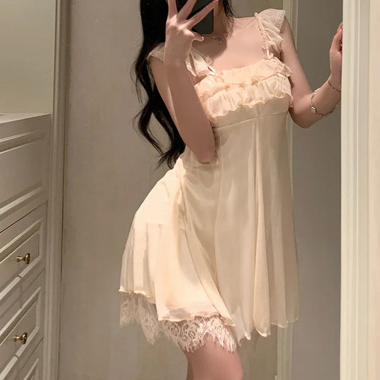 Women Nightgowns Satin Silk Spaghetti Strap Sleeveless Sleepwear Lace Nightwear Dress Sexy Lingerie Gown Homedress Nightdress - Seprincess