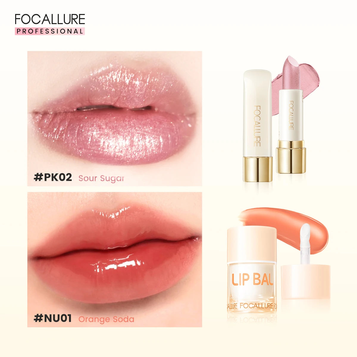 FOCALLURE 2 Pcs Lip Gloss Diamond Lipstick Non-sticky Liquid Lipstick Set Moisturizing Lip Blam Lips Makeup Cosmetics - Seprincess