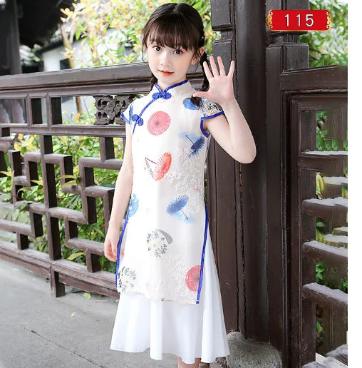 1pcs/lot chinese style children Girl Traditional Cheongsam Hanfu Dress Kids Princess Costume