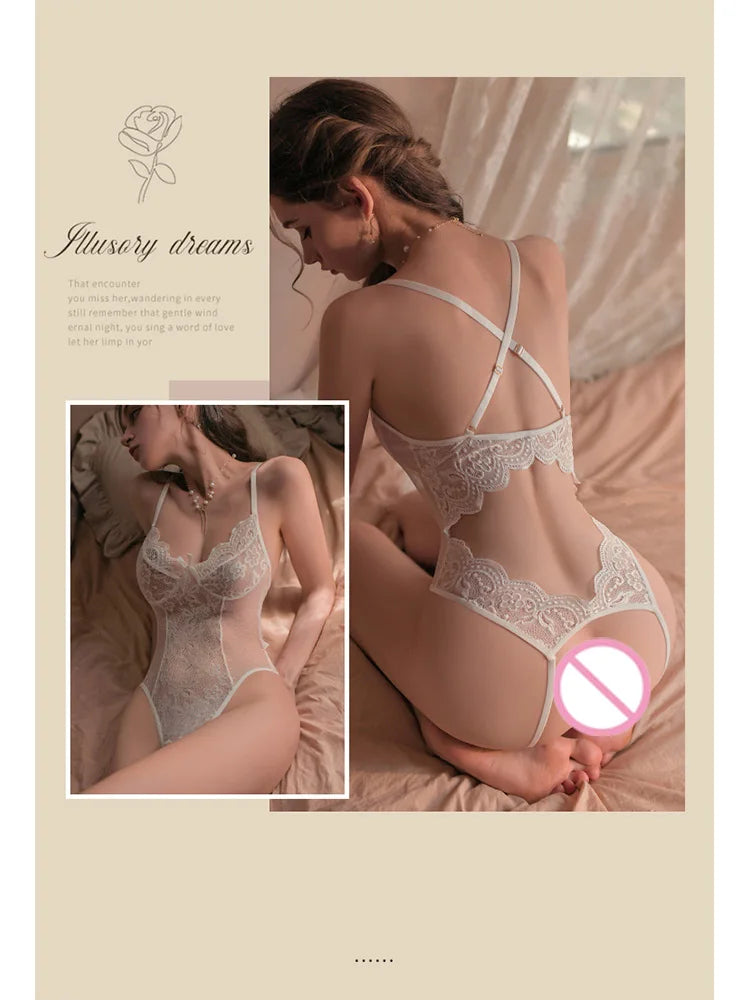 Sexy lingerie Lace transparent hollow tight suspender with open gear sexy sets Sex clothes adult sexy sets latex sexy girl xxx - Seprincess