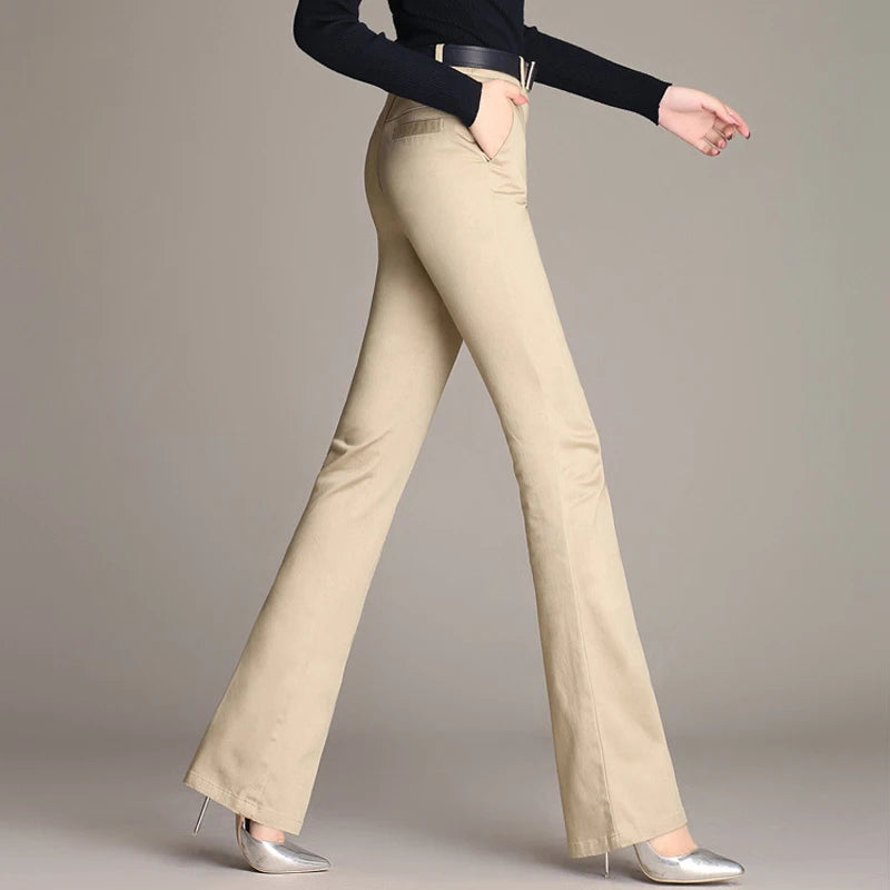 YUEY New Womens Spring Summer Trousers  Thin 100% Cotton Flared Pants Solid Color Casual Stretch S To 4XL Dropshiping