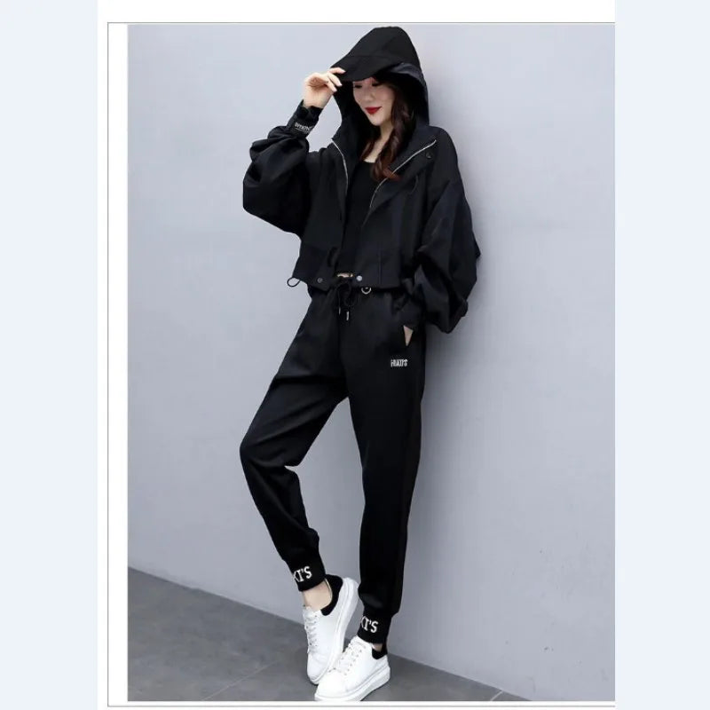 Women's Tracksuit Korean Elegant Hoodie Zipper Jacket Coat Sport Pants Two Piece Suit 2024 Spring Autumn New in Matching Set - Seprincess