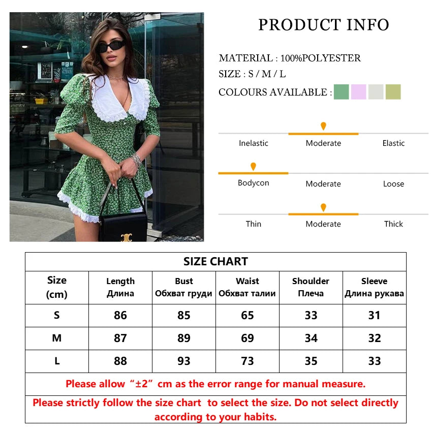 Clacive Summer Slim Print Women'S Dress 2023 Bodycon Doll Collar Short Sleeve Mini Dresses Elegant Lace Patchwork Female Dress - Seprincess