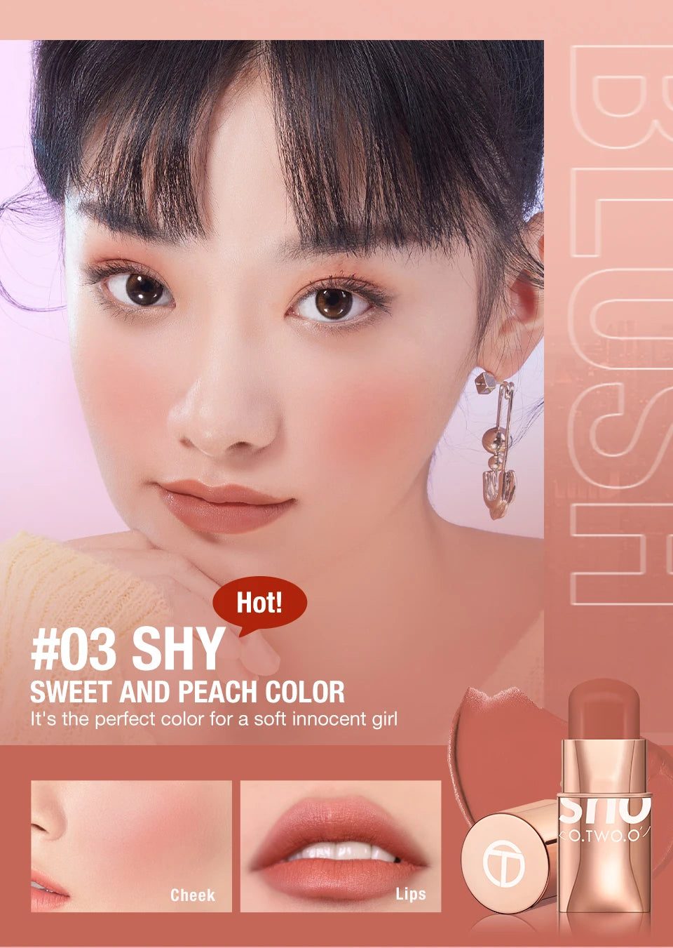 O.TWO.O Lipstick Blush Stick 3-in-1 Eyes Cheek and Lip Tint Buildable Waterproof Lightweight Cream Multi Stick Makeup for Women - Seprincess