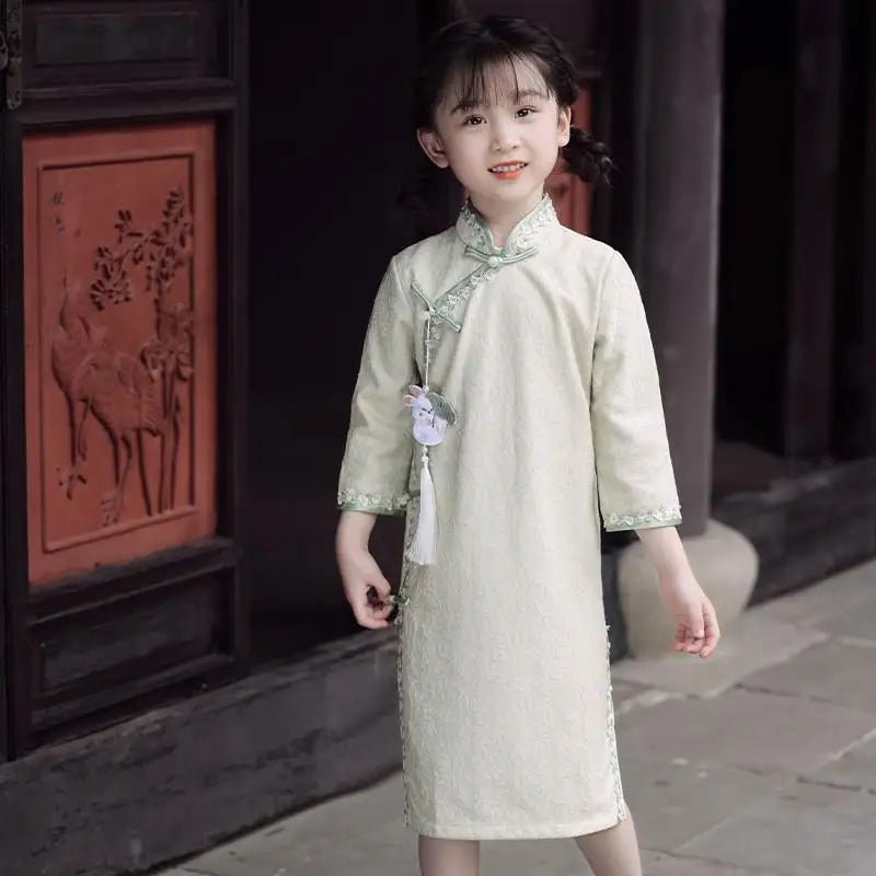 Children's Hanfu Cheongsam 2023 Autumn Winter New Retro Princess Dress Chinese Traditional Qipao Baby Girl Qipao Dress Kids - Seprincess