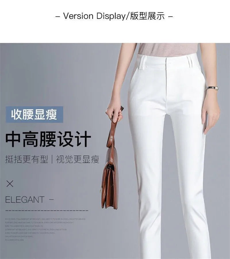 White Pants 2024 New Spring Summer High Waist Slim Stretch Pencil Pants Office Ladies Elegant Suit Pants Women Straight Trousers