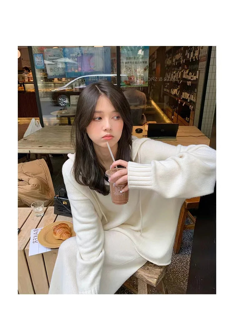 Women Knitted Sweater 2 Piece Suits Autumn Fashion Blouses Tops and Skirt Set Casual Elegant Female Hoodies Korean Outfits New - Seprincess