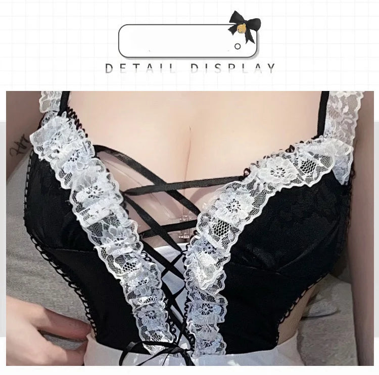 Sexy lingerie Apron Tight Strap Deep V Breastfeeded Maid Uniform Temptation suit for roller female women's ethical costumes xxx - Seprincess