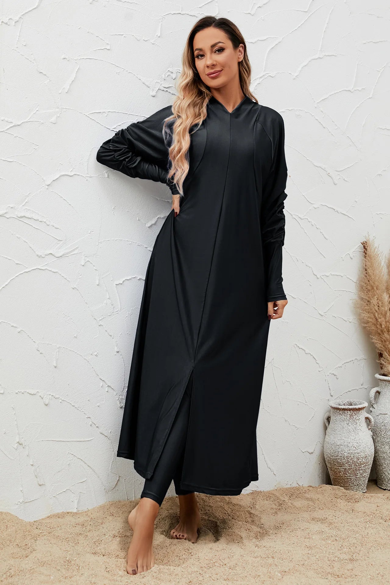 2024 Summer Dubai Abaya 3 Piece Set Black Burkini Muslim Mujer Modest Swimwear Women With Swim Cap Robe Femme Musulmane Clothing - Seprincess