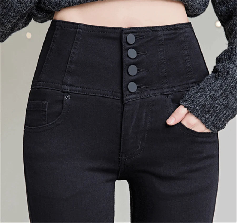 Button Fly Jeans High Waist Front for Women Tummy Control Stretch Denim  Black Petite XS - 4XL  Dress Pants With Pocket ouc433