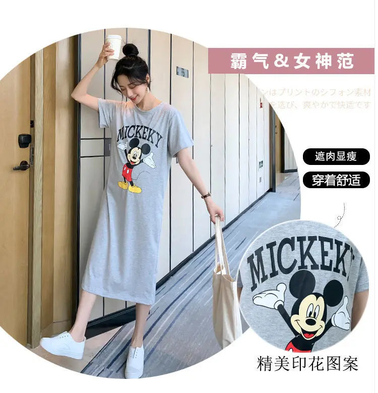 Disney Dongdaemun Maternity Dress Short Sleeve T-shirt Skirt 2022 Summer Cartoon Mickey Printed Summer Dress Fashion - Seprincess